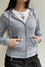 Gray Cropped Hooded Hoodie with a Front Zip