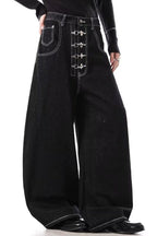 Wide-Leg Denim Draped Jeans