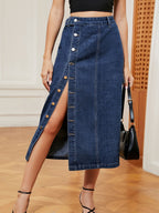 Button Down Denim Skirt Medium bottoms clothes denim skirt Manny midi skirts Ship From Overseas Shipping Delay 10/01/2023 - 10/03/2023 skirts Women's Bottoms