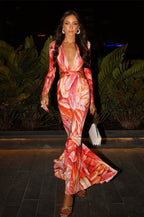 Floral Bodycon Cutout Maxi Dress with a V-Neck