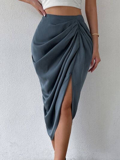 Slit High Ruched Wiast Skirt