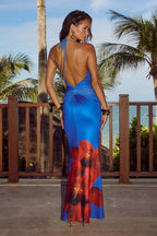 Floral Strapless Open-Back Maxi Dress with Ruched Details
