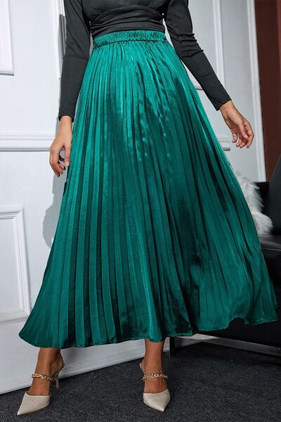 Elastic Pleated Waist Midi Skirt