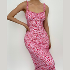 Printed Square-Neck Strappy Midi Dress