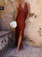 Open-Back Sleeveless Dress with a Plunging V-Neck