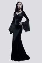 Bell-Sleeve Gothic Dress with a V-Neck