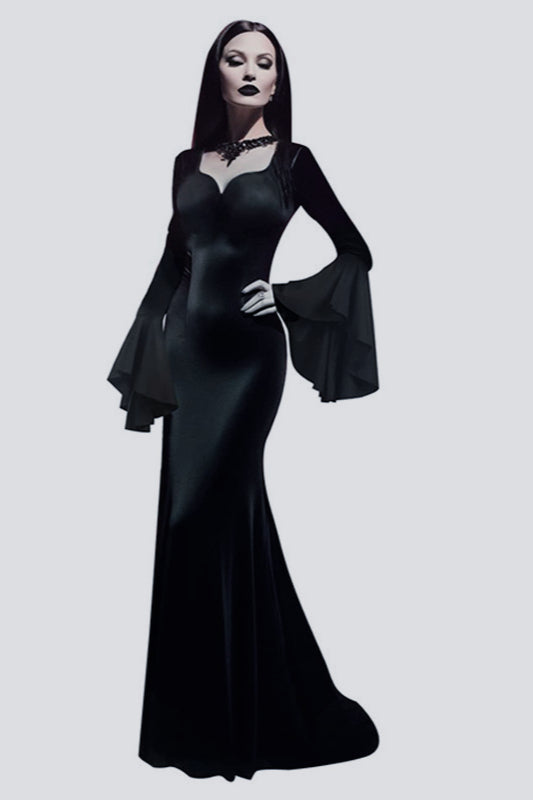 Bell-Sleeve Gothic Dress with a V-Neck