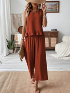 Wide-Leg Crewneck Co-Ord Set with Ruffle Details