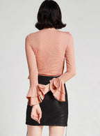 Pink Asymmetric Shirt with Ruffle Details