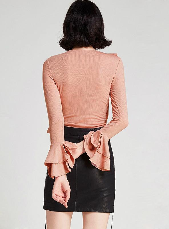 Pink Asymmetric Shirt with Ruffle Details
