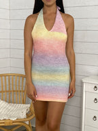 Ombré Crochet Mini Dress with a Halter Neck