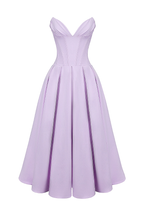 Corset-Style Pleated Midi Dress with an Off-Shoulder Neck