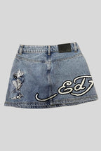 Y2K Denim Mini Skirt with Letter Embroidery