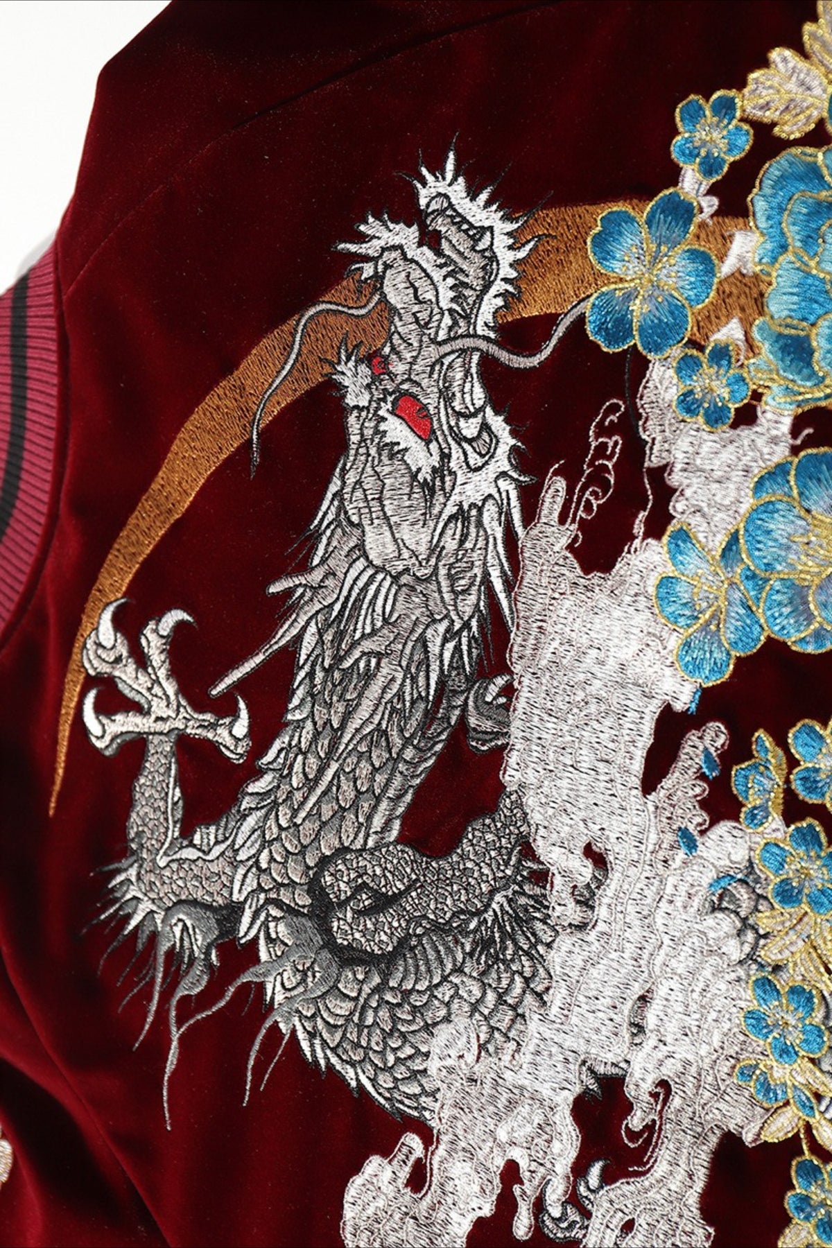 Satin Bomber Jacket with Dragon Embroidery