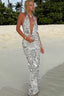 Zebra-Print Halterneck Fitted Maxi Dress