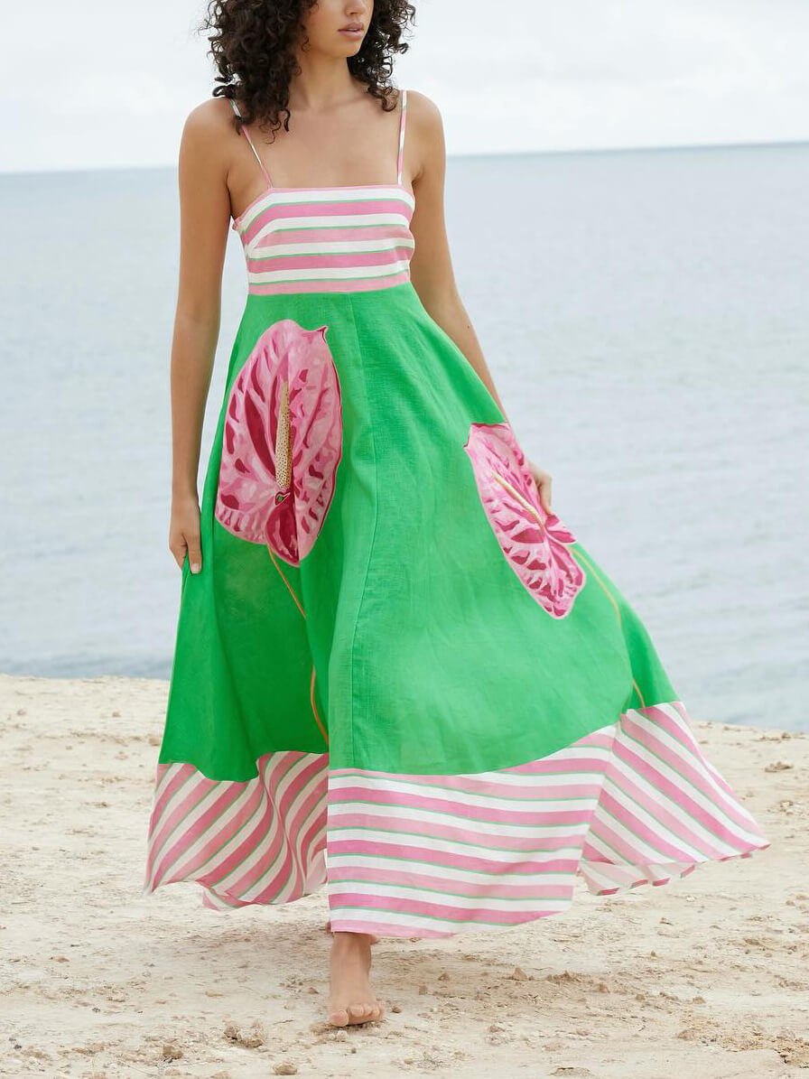 Floral Strappy Dress with Panel Details