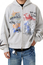 Graffiti-Graphic Oversized Zip Hoodie