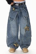 Leopard-Print Wide-Leg Relaxed-Fit Jeans with Panel Details