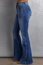 Blue Denim Flared Washed Jeans