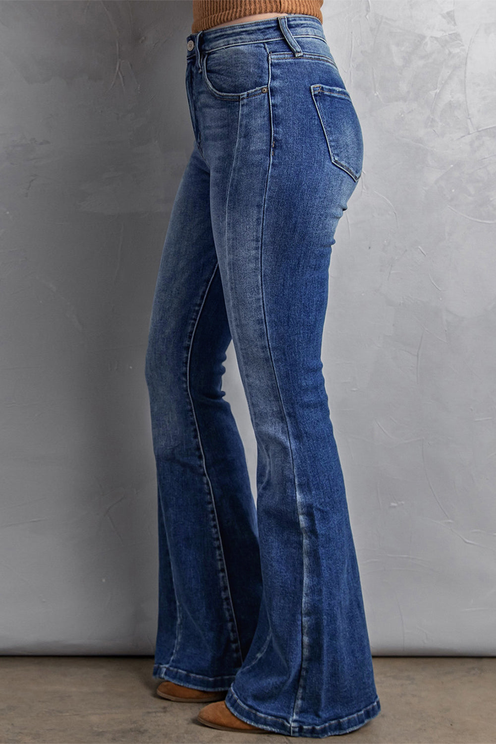 Blue Denim Flared Washed Jeans