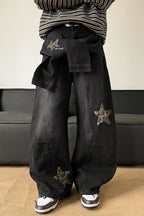 Leopard-Print Wide-Leg Relaxed-Fit Jeans with Panel Details