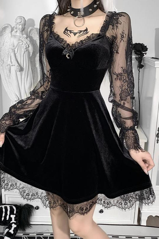 High-Rise Gothic Dress with a Round Neck