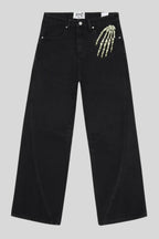 Black Wide-Leg Skeleton-Embroidered Jeans