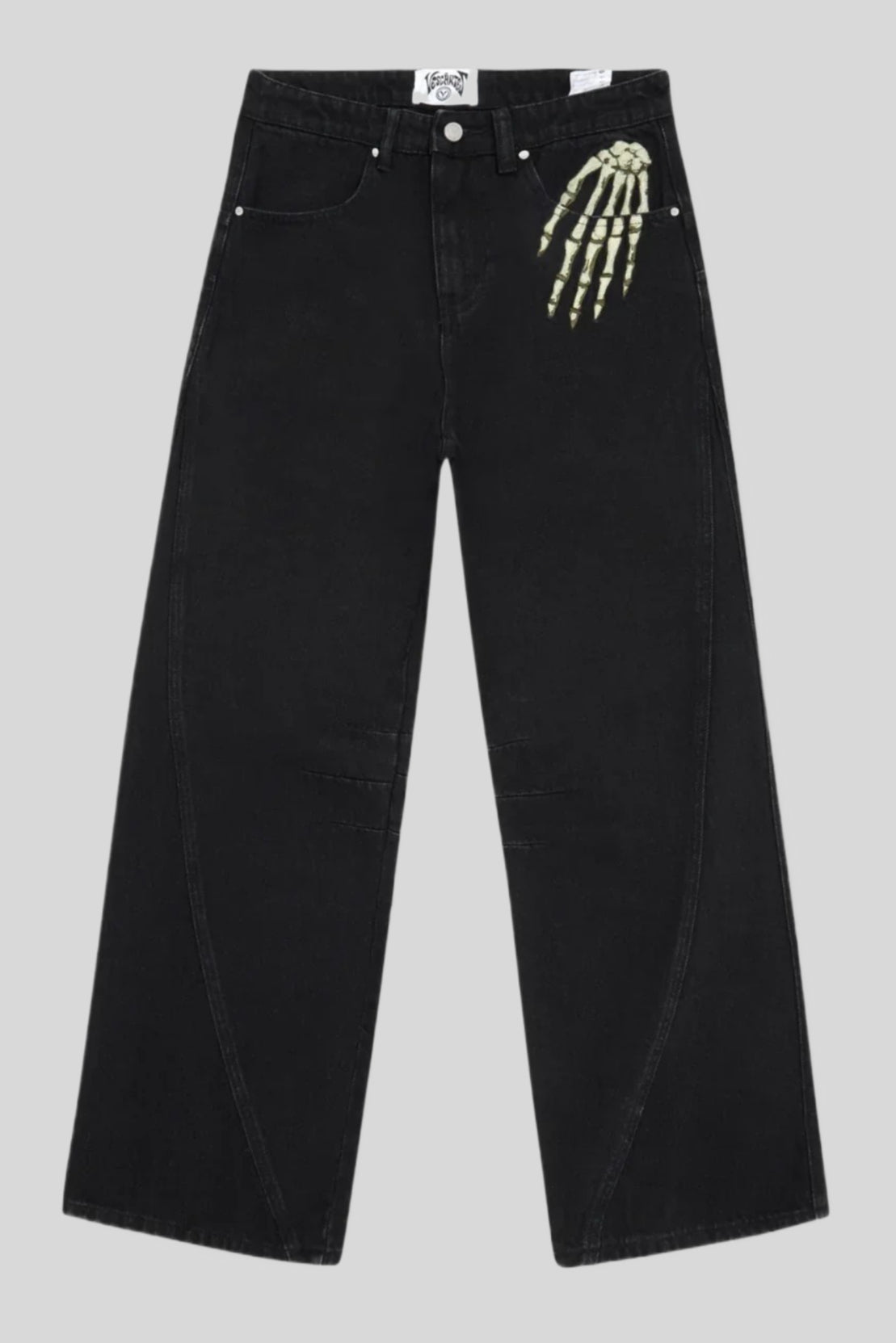 Black Wide-Leg Skeleton-Embroidered Jeans