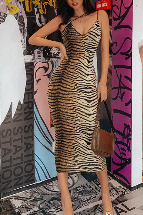 Animal-Print V-Neck Maxi Dress