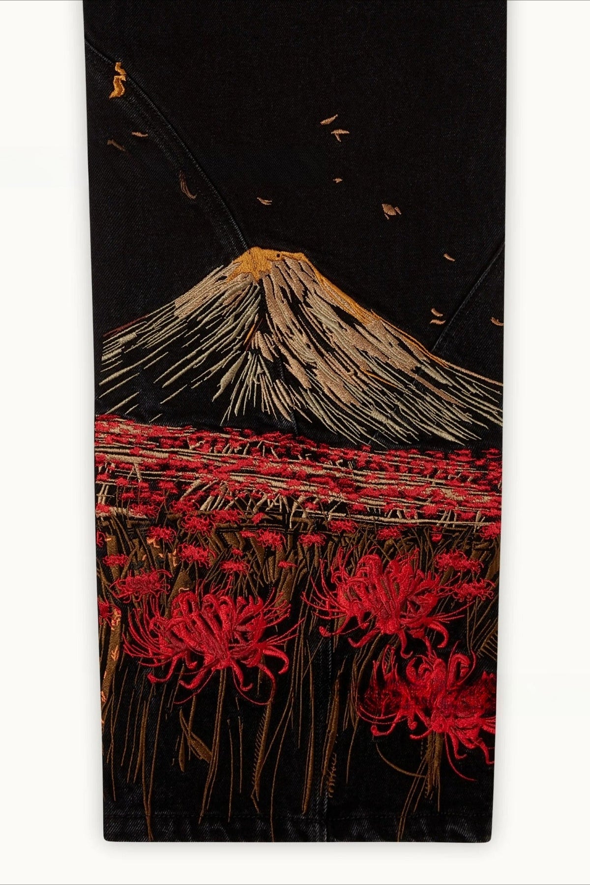 Wide-Leg Jeans with Mount Fuji Embroidery