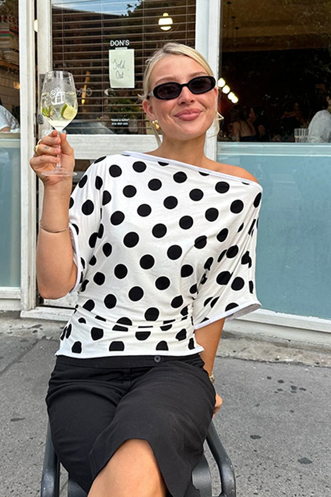 Polka-Dot Short-Sleeve Retro Blouse