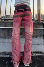 Pink Flared Graphic Jeans