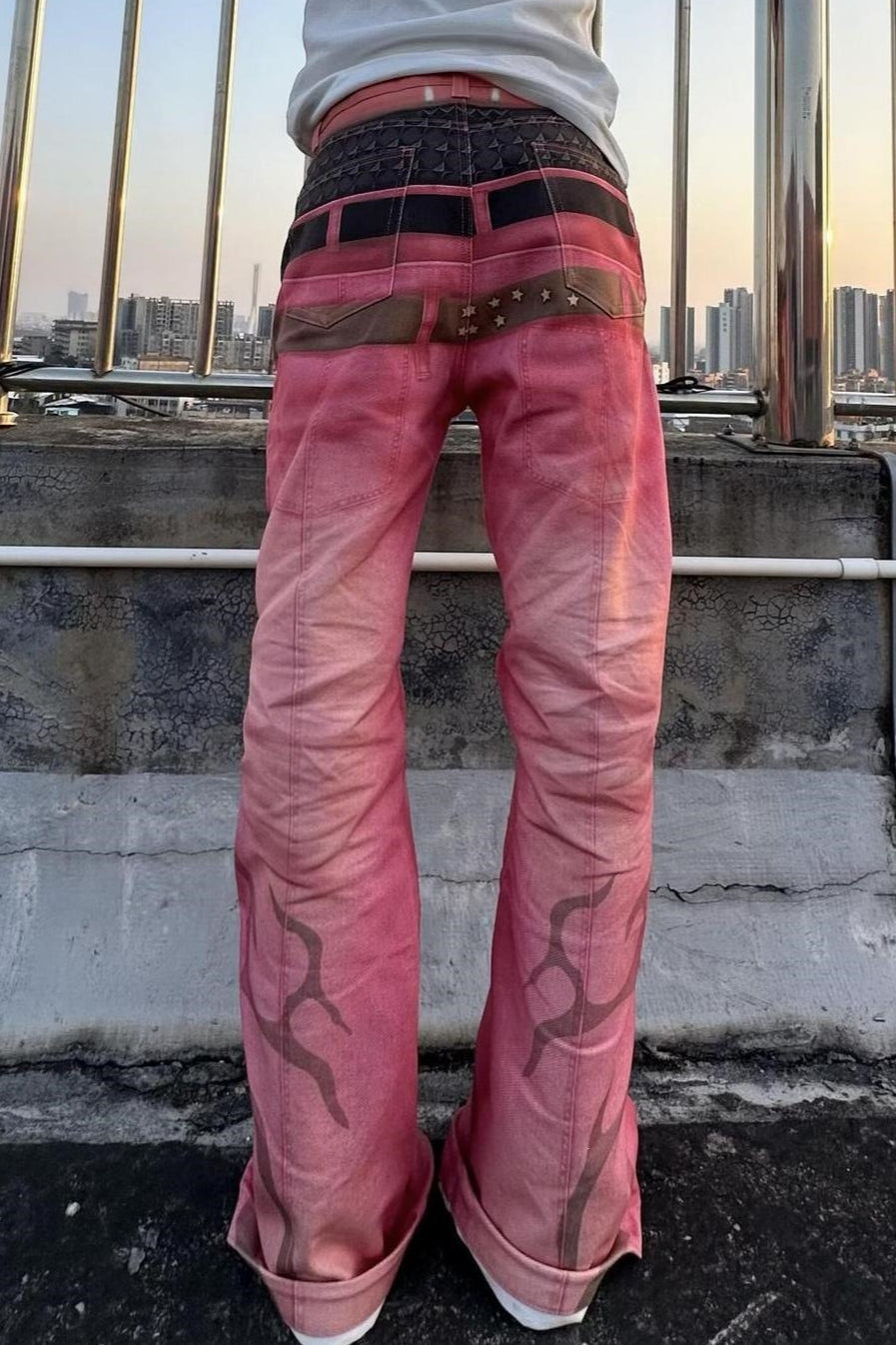 Pink Flared Graphic Jeans