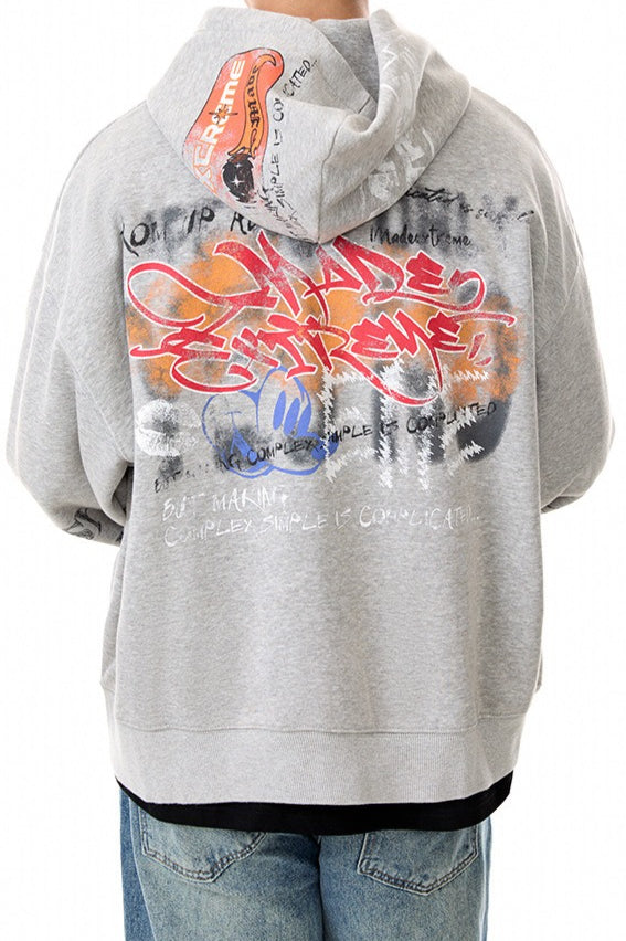 Graffiti-Graphic Oversized Zip Hoodie