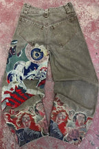 Washed Straight Jeans with Eye Artwork
