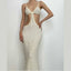 Waffle-Texture Strappy Open-Back Midi Dress with Cutout Details