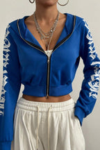 Printed Hoodie with Zip Details