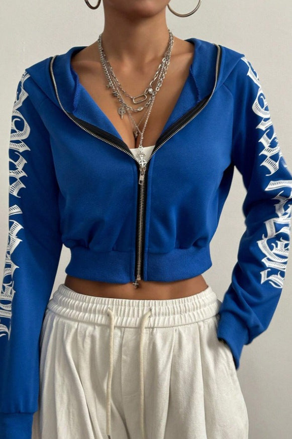 Printed Hoodie with Zip Details