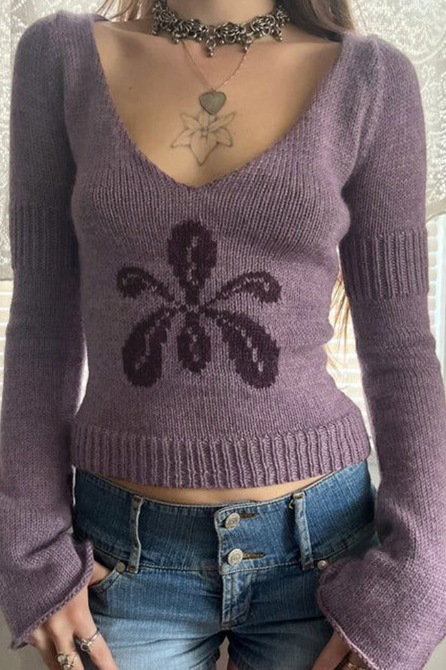 Floral V-Neck Relaxed-Fit Sweater Main image