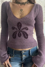Floral V-Neck Relaxed-Fit Sweater
