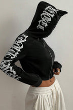 Printed Hoodie with Zip Details