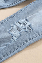 Blue High-Rise Fitted Light-Wash Jeans