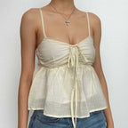Strappy Ruffled Ruched Cami Top with a V-Neck