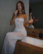 White Strapless Sheer Glitter Dress
