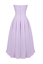 Corset-Style Pleated Midi Dress with an Off-Shoulder Neck