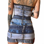 Denim Strappy Printed Dress