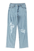 Blue Straight-Leg Relaxed-Fit Distressed Jeans with Raw-Edge Detail