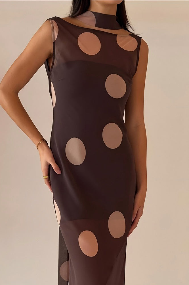 Polka-Dot Bodycon Sleeveless Maxi Dress