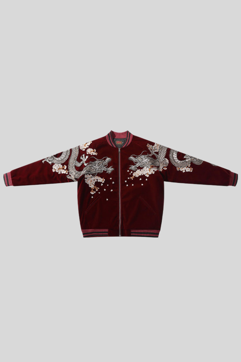 Satin Bomber Jacket with Dragon Embroidery