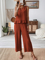 Wide-Leg Crewneck Co-Ord Set with Ruffle Details